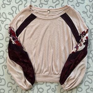 Free People Waffle Knit Pattern Sleeve Top